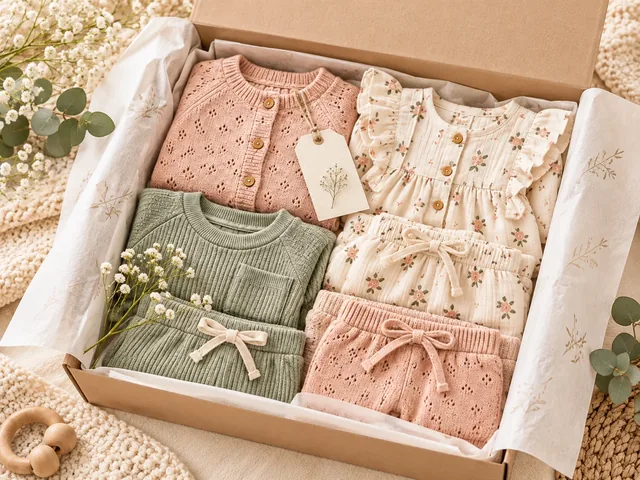 Illustrative babywear gift box and packaging