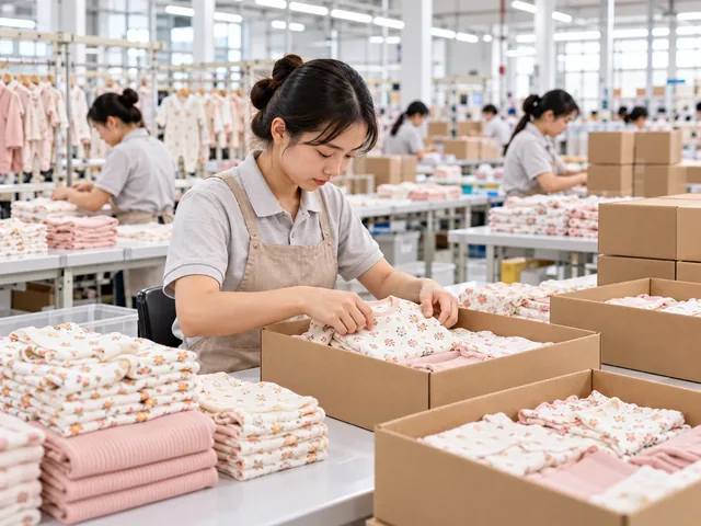 Illustration of garment packing and cartons