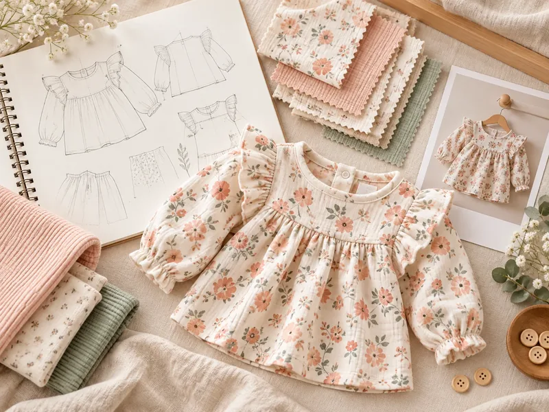 Pink knit babywear and a floral sample garment