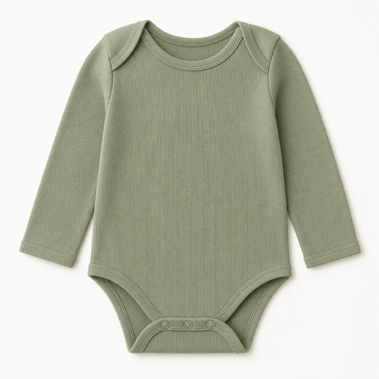 Sage green organic cotton ribbed baby bodysuit private label product reference
